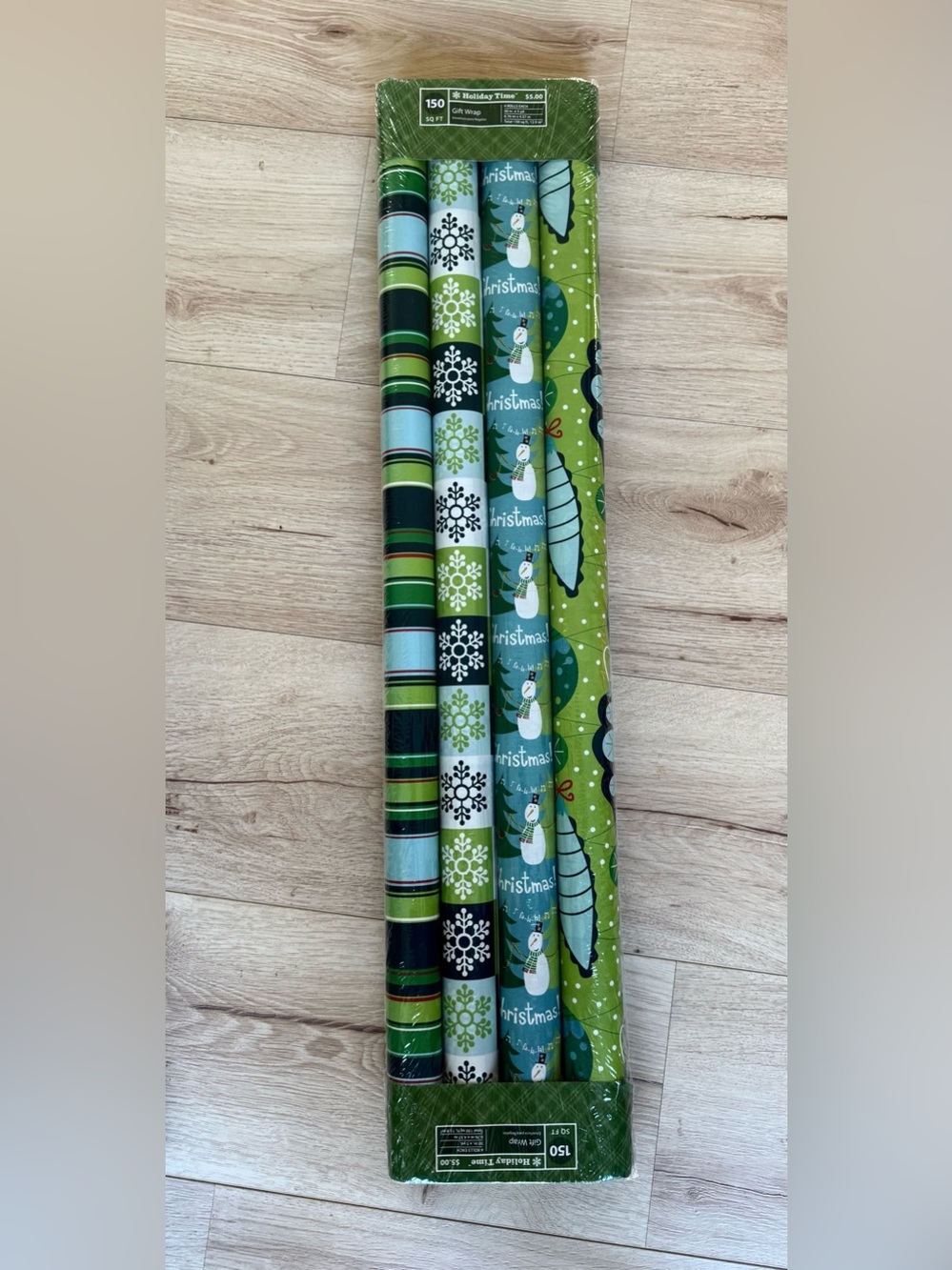 Holiday Green Christmas Wrapping Paper Rolls - 4-Pack 150Ft